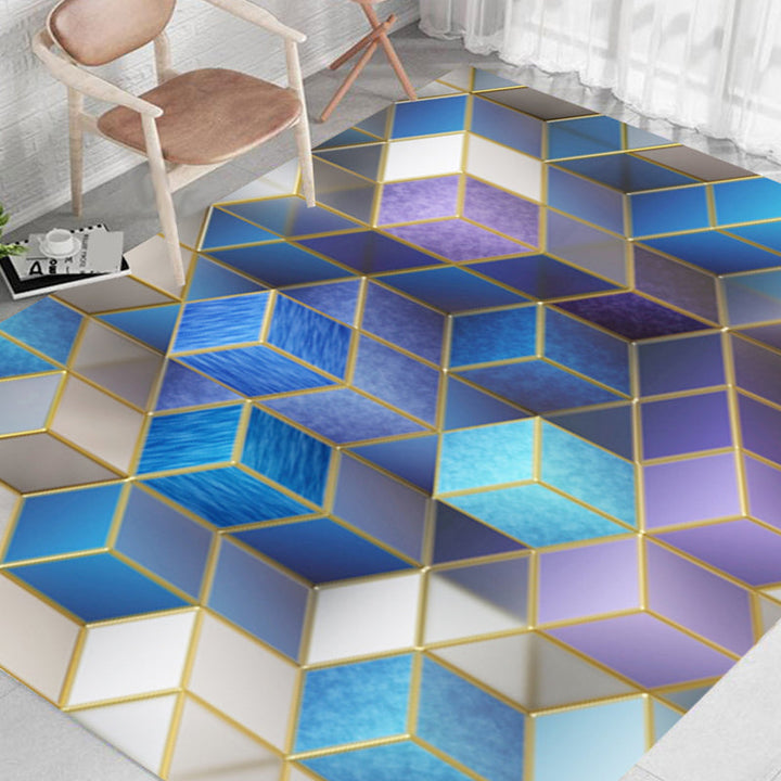 Lisslune | Contemporary Area Rug Multi-colored Geo Printed Carpet Synthetic Non-slip Machine Washable Rug