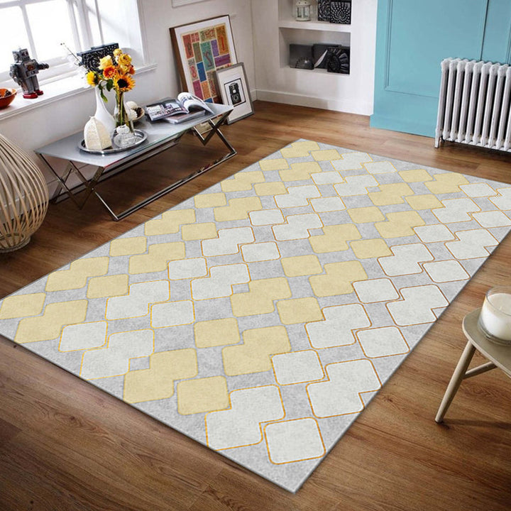 Lisslune | Contemporary Area Rug Multi-colored Geo Printed Carpet Synthetic Non-slip Machine Washable Rug