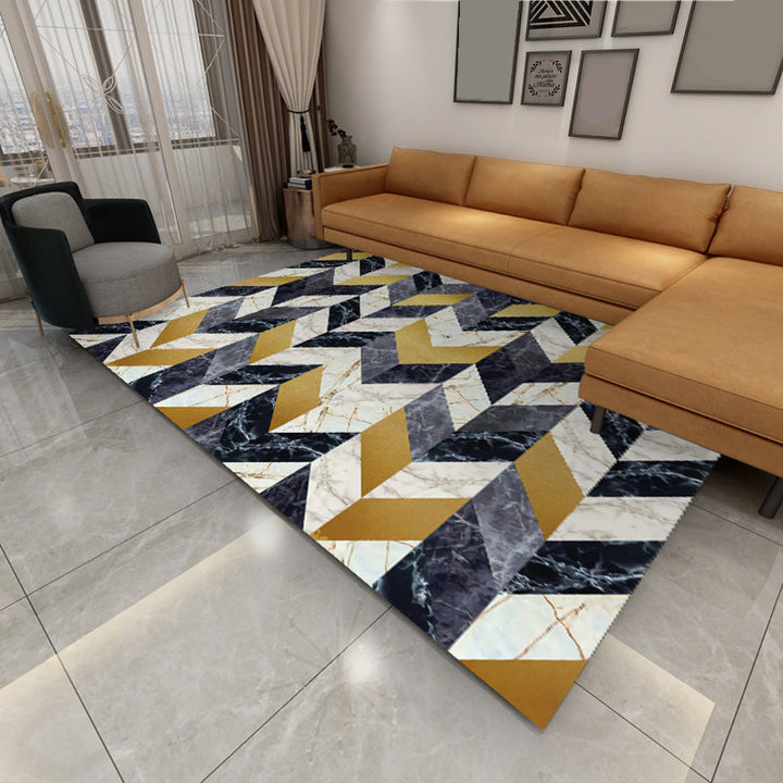 Lisslune | Contemporary Area Rug Multi-colored Geo Printed Carpet Synthetic Non-slip Machine Washable Rug