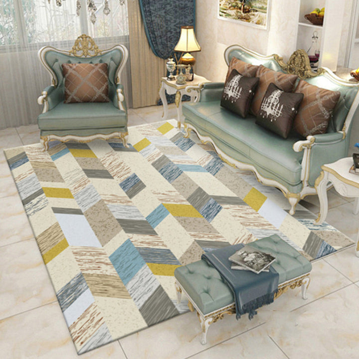 Lisslune | Contemporary Area Rug Multi-colored Geo Printed Carpet Synthetic Non-slip Machine Washable Rug