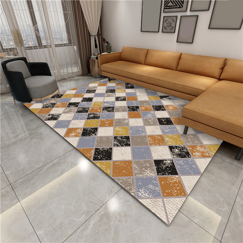 Lisslune | Contemporary Area Rug Multi-colored Geo Printed Carpet Synthetic Non-slip Machine Washable Rug