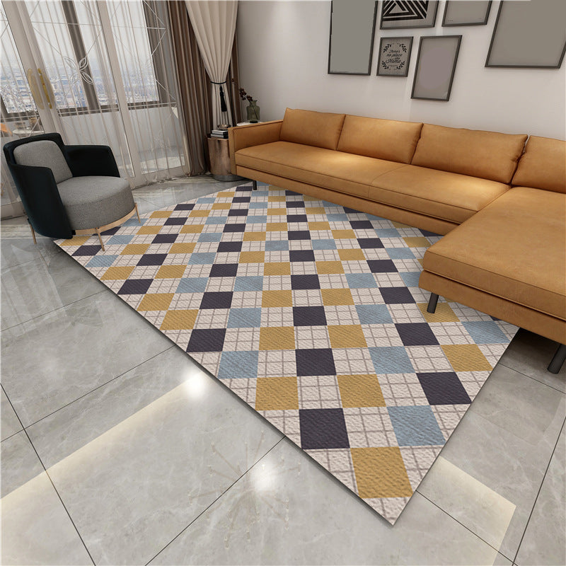 Lisslune | Contemporary Area Rug Multi-colored Geo Printed Carpet Synthetic Non-slip Machine Washable Rug