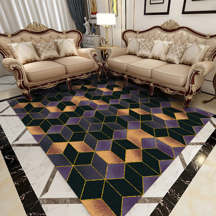 Lisslune | Contemporary Area Rug Multi-colored Geo Printed Carpet Synthetic Non-slip Machine Washable Rug