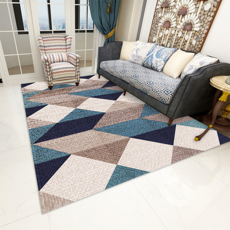 Lisslune | Contemporary Area Rug Multi-colored Geo Printed Carpet Synthetic Non-slip Machine Washable Rug