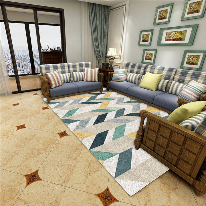 Lisslune | Contemporary Area Rug Multi-colored Geo Printed Carpet Synthetic Non-slip Machine Washable Rug