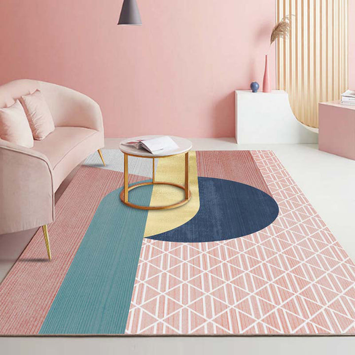 Lisslune | Novelty Abstract Printed Carpet Multi Colored Cotton Blend Area Rug Easy Maintenance Non-Slip Backing Carpet for Living Room