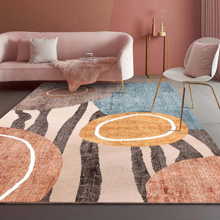 Lisslune | Novelty Abstract Printed Carpet Multi Colored Cotton Blend Area Rug Easy Maintenance Non-Slip Backing Carpet for Living Room