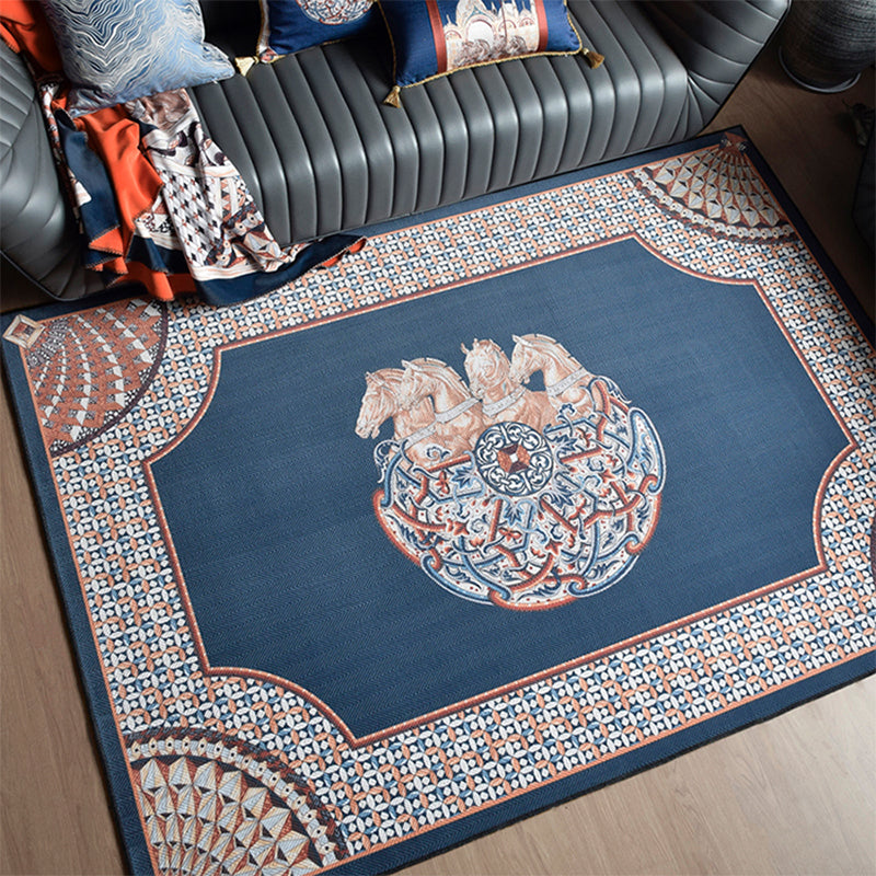Lisslune | Multicolored living room rug Americana abstract printed indoor rug polyester easy care non-slip backing rug