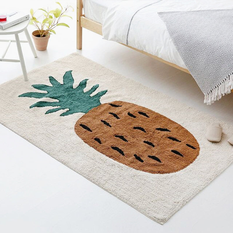Lisslune | Brown Kids Room Carpet Cute Cartoon Pineapple Pattern Rug Mixed Fabric Easy Care Pet-Friendly Carpet