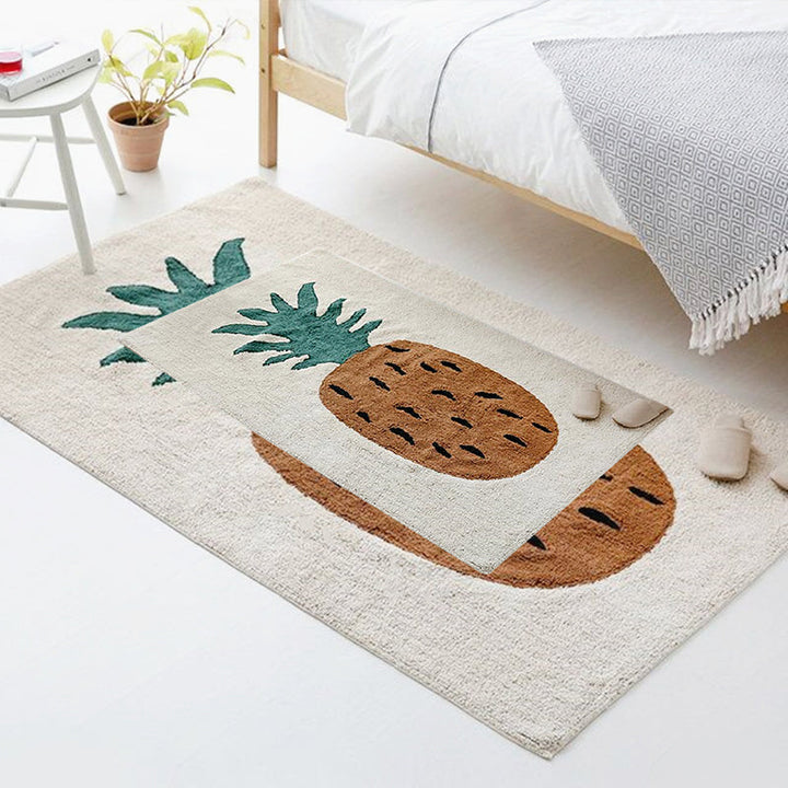 Lisslune | Brown Kids Room Carpet Cute Cartoon Pineapple Pattern Rug Mixed Fabric Easy Care Pet-Friendly Carpet