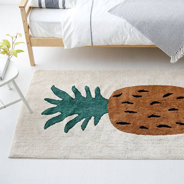 Lisslune | Brown Kids Room Carpet Cute Cartoon Pineapple Pattern Rug Mixed Fabric Easy Care Pet-Friendly Carpet