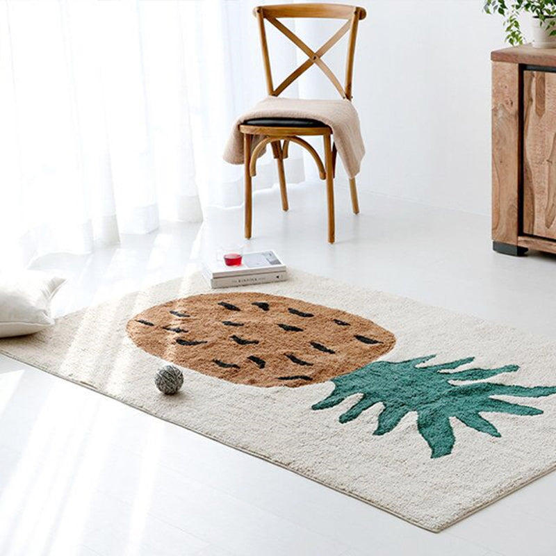 Lisslune | Brown Kids Room Carpet Cute Cartoon Pineapple Pattern Rug Mixed Fabric Easy Care Pet-Friendly Carpet
