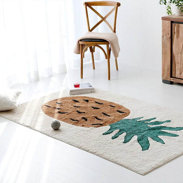 Lisslune | Brown Kids Room Carpet Cute Cartoon Pineapple Pattern Rug Mixed Fabric Easy Care Pet-Friendly Carpet