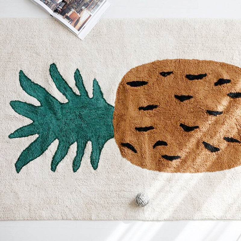 Lisslune | Brown Kids Room Carpet Cute Cartoon Pineapple Pattern Rug Mixed Fabric Easy Care Pet-Friendly Carpet