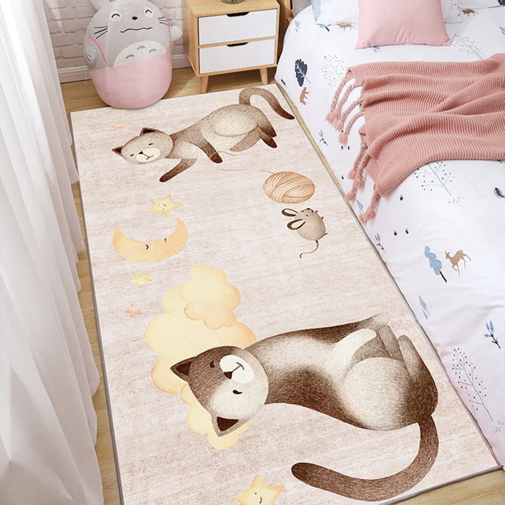 Lisslune | Beautiful multi-colored children's room rug with cartoon animal print rug polypropylene non-slip backing washable rug