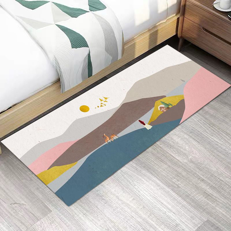 Lisslune | Multicolored Bedroom Rug Western Color Block Area Rug Polyester Easy Care Machine Washable Indoor Carpet