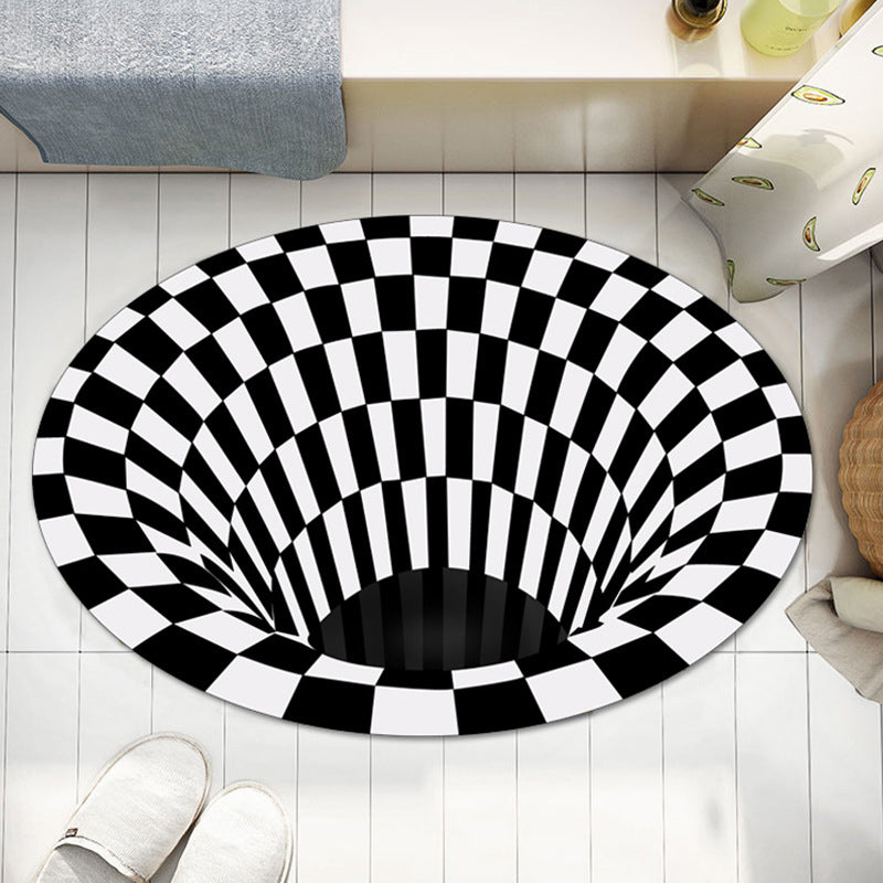 Lisslune | Casual 3D Geo Rug Black-White Creative Area Rug Polyester Non-Slip Back Machine Washable Indoor Rug for Bathroom