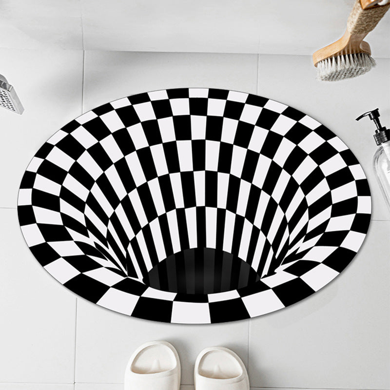 Lisslune | Casual 3D Geo Rug Black-White Creative Area Rug Polyester Non-Slip Back Machine Washable Indoor Rug for Bathroom
