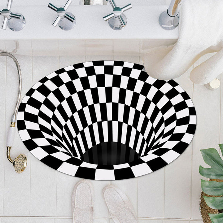Lisslune | Casual 3D Geo Rug Black-White Creative Area Rug Polyester Non-Slip Back Machine Washable Indoor Rug for Bathroom