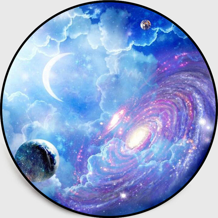 Lisslune | Casual Purple-Blue Creative Rug Polypropylene 3D Universe Area Rug Non-Slip Back Washable Rug for Home