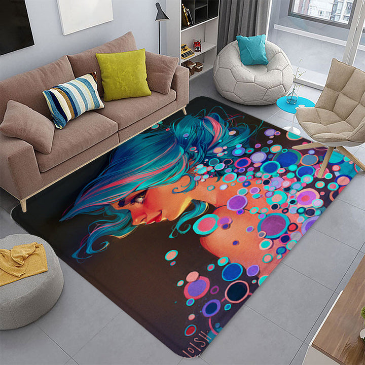 Lisslune | Funky Living Room Rug Multicolor Cartoon 3D Print Rug Synthetic Non-Slip Backing Stain Resistant Rug