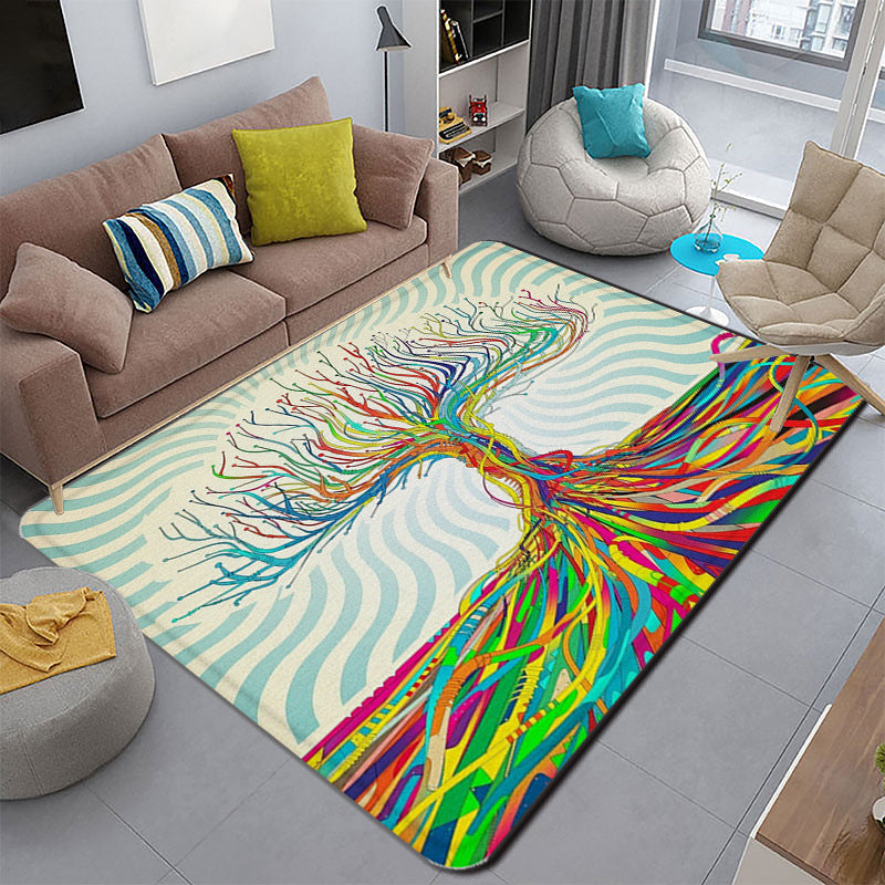 Lisslune | Funky Living Room Rug Multicolor Cartoon 3D Print Rug Synthetic Non-Slip Backing Stain Resistant Rug