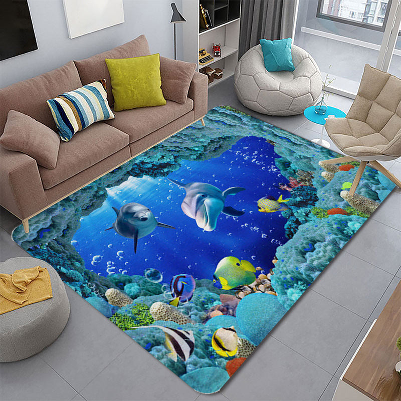 Lisslune | Funky Living Room Rug Multicolor Cartoon 3D Print Rug Synthetic Non-Slip Backing Stain Resistant Rug
