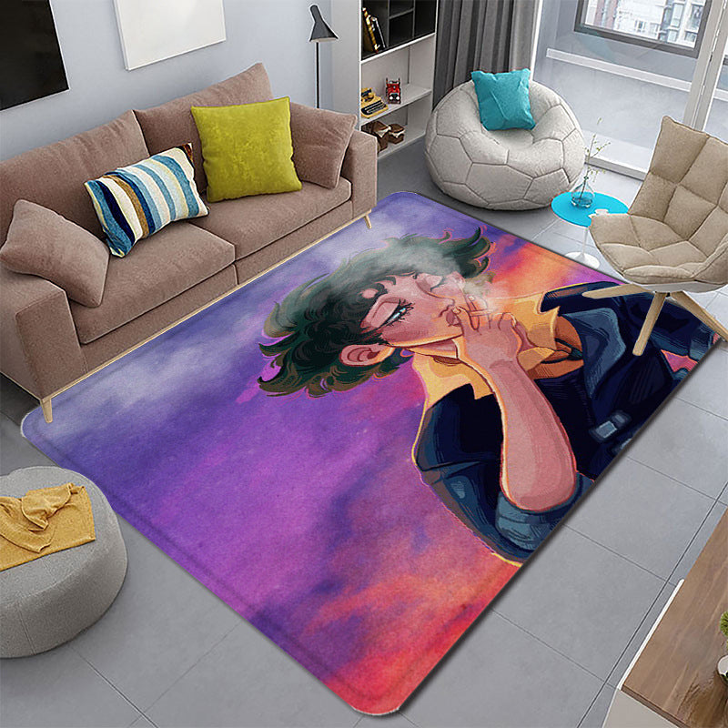 Lisslune | Funky Living Room Rug Multicolor Cartoon 3D Print Rug Synthetic Non-Slip Backing Stain Resistant Rug