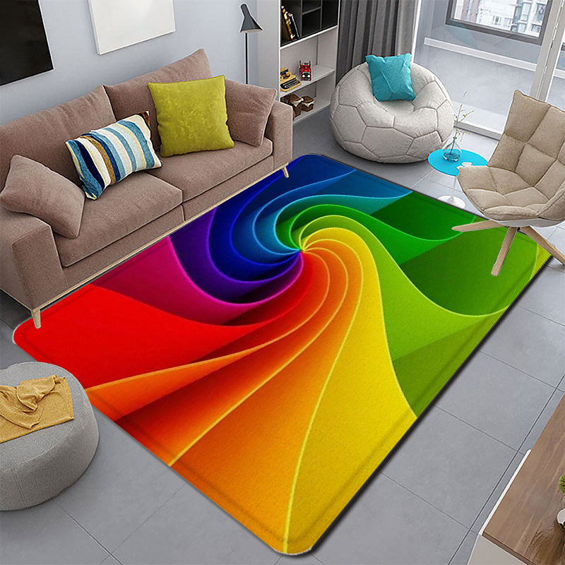 Lisslune | Funky Living Room Rug Multicolor Cartoon 3D Print Rug Synthetic Non-Slip Backing Stain Resistant Rug