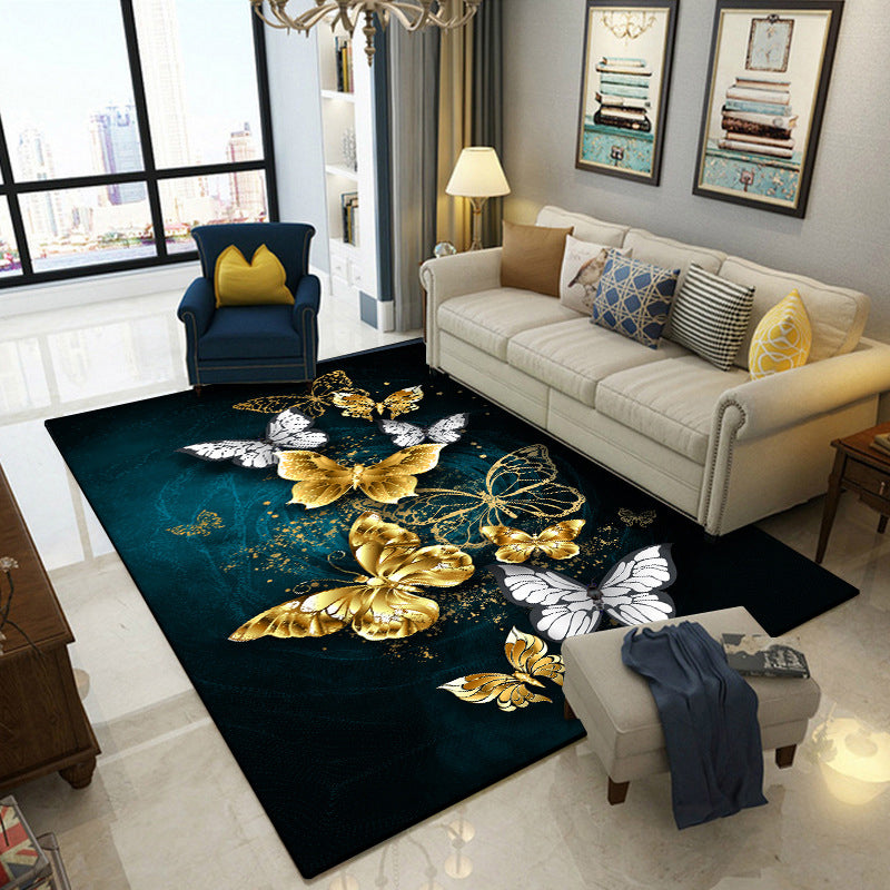 Lisslune | New Butterfly Pattern Rug Multicolored Polyester Rug Non-slip Underlay Machine Washable Indoor Rug for Living Room