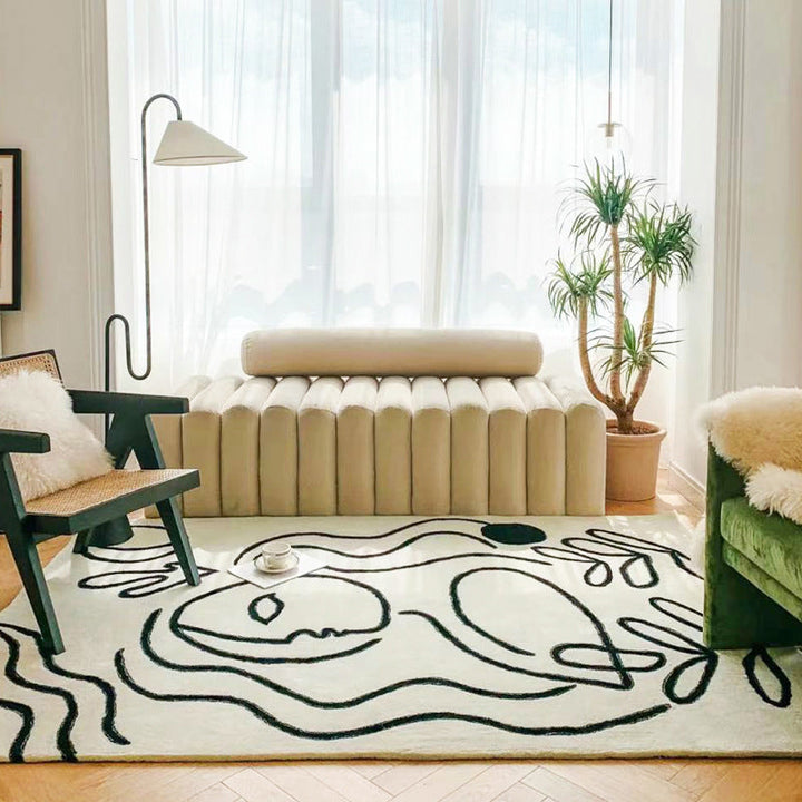 Lisslune | Simple Bedroom Rug Multicolored Abstract Cartoon Area Rug Polyester Pet Friendly Non-Slip Rug