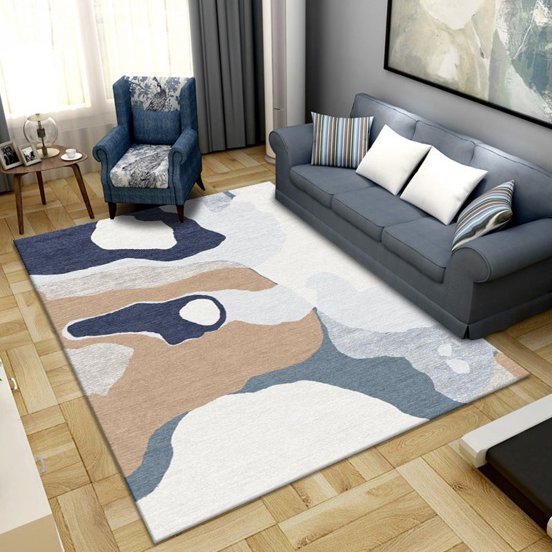 Lisslune | Simple Color Block Rug Multicolored Synthetic Area Rug Non-Slip Back Washable Easy-Care Rug for the Living Room