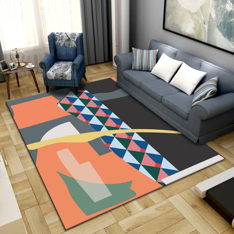Lisslune | Simple Color Block Rug Multicolored Synthetic Area Rug Non-Slip Back Washable Easy-Care Rug for the Living Room