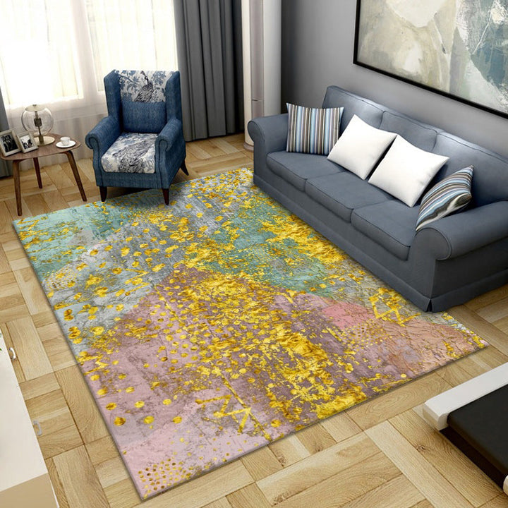 Lisslune | Simple Color Block Rug Multicolored Synthetic Area Rug Non-Slip Back Washable Easy-Care Rug for the Living Room