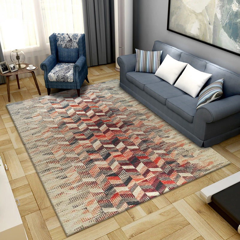 Lisslune | Simple Color Block Rug Multicolored Synthetic Area Rug Non-Slip Back Washable Easy-Care Rug for the Living Room