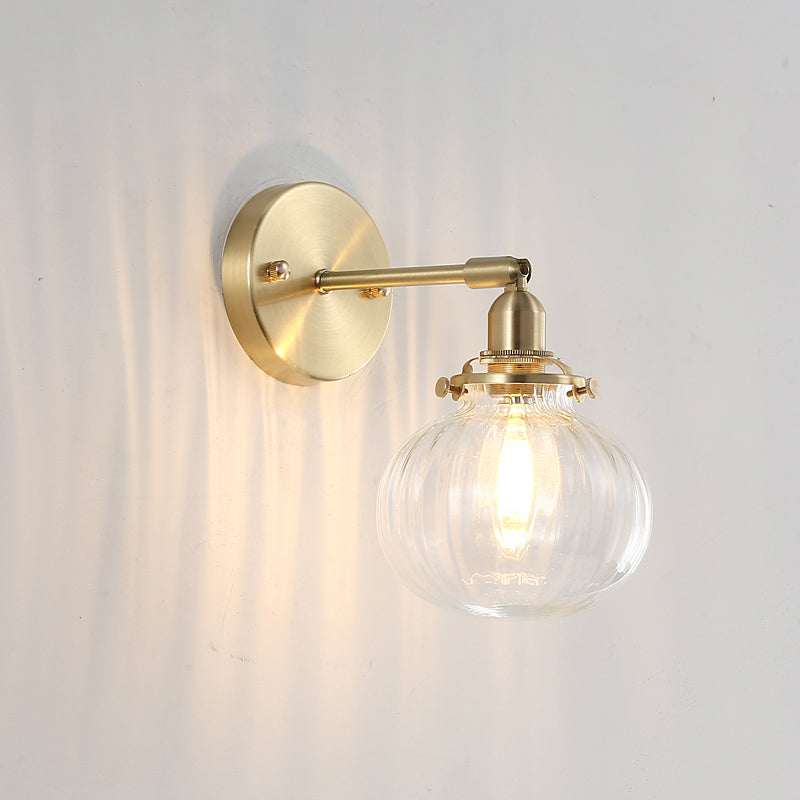 Lisslune | Pumpkin Shadow Glass Wall Mount Light Antique Style 1-Light Nightstand Wall Lighting Fixture