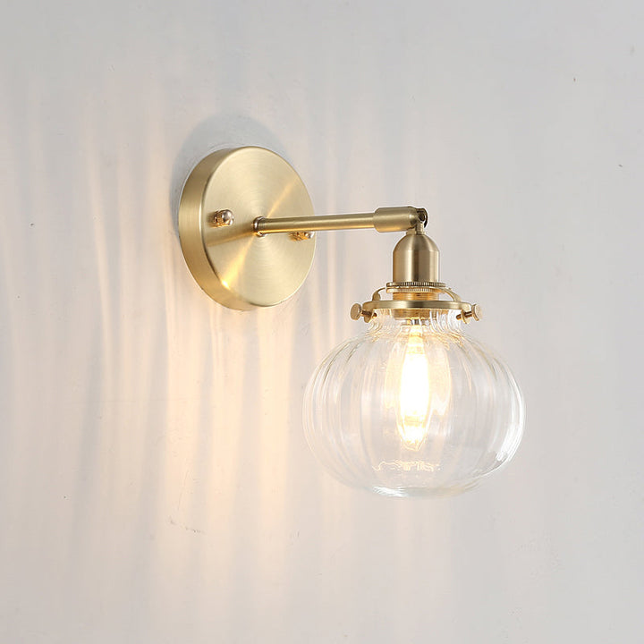 Lisslune | Pumpkin Shadow Glass Wall Mount Light Antique Style 1-Light Nightstand Wall Lighting Fixture
