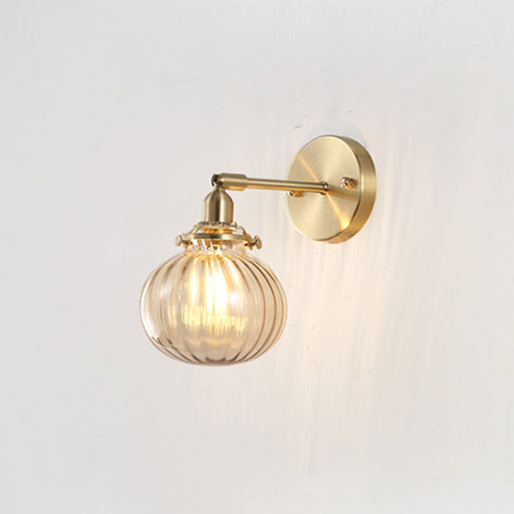 Lisslune | Pumpkin Shadow Glass Wall Mount Light Antique Style 1-Light Nightstand Wall Lighting Fixture