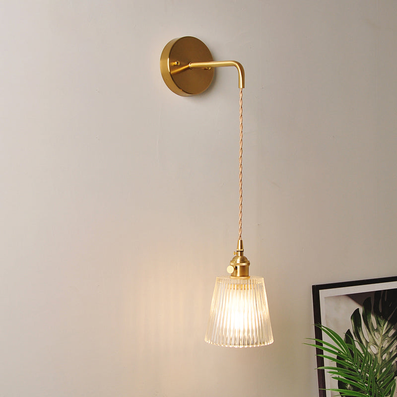 Lisslune | 1 Head Wall Mount Light Industrial Shade Clear Glass Wall Light Fixture for Nightstand
