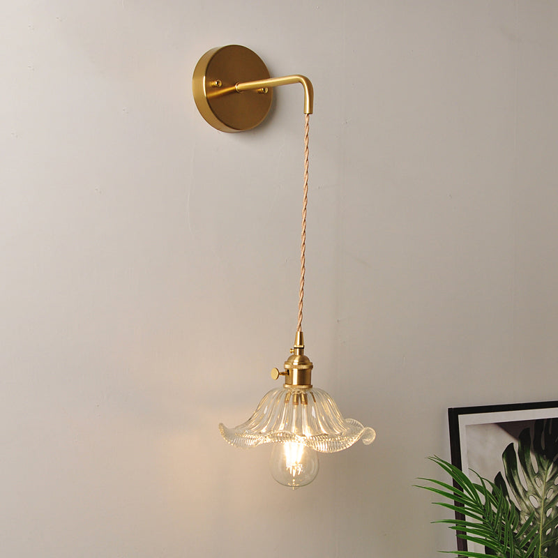 Lisslune | 1 Head Wall Mount Light Industrial Shade Clear Glass Wall Light Fixture for Nightstand