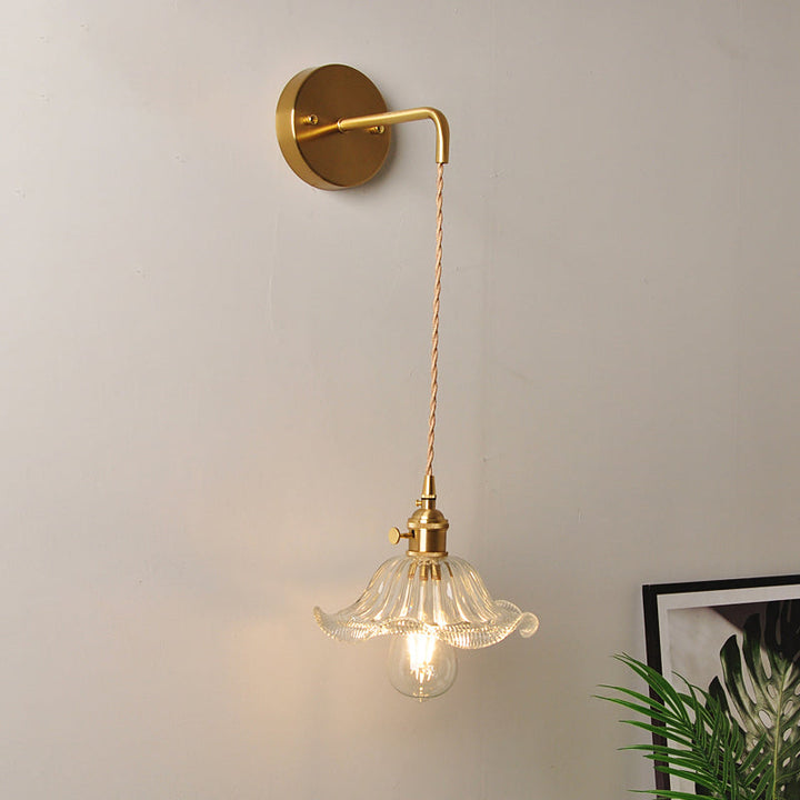 Lisslune | 1 Head Wall Mount Light Industrial Shade Clear Glass Wall Light Fixture for Nightstand