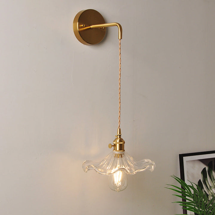 Lisslune | 1 Head Wall Mount Light Industrial Shade Clear Glass Wall Light Fixture for Nightstand