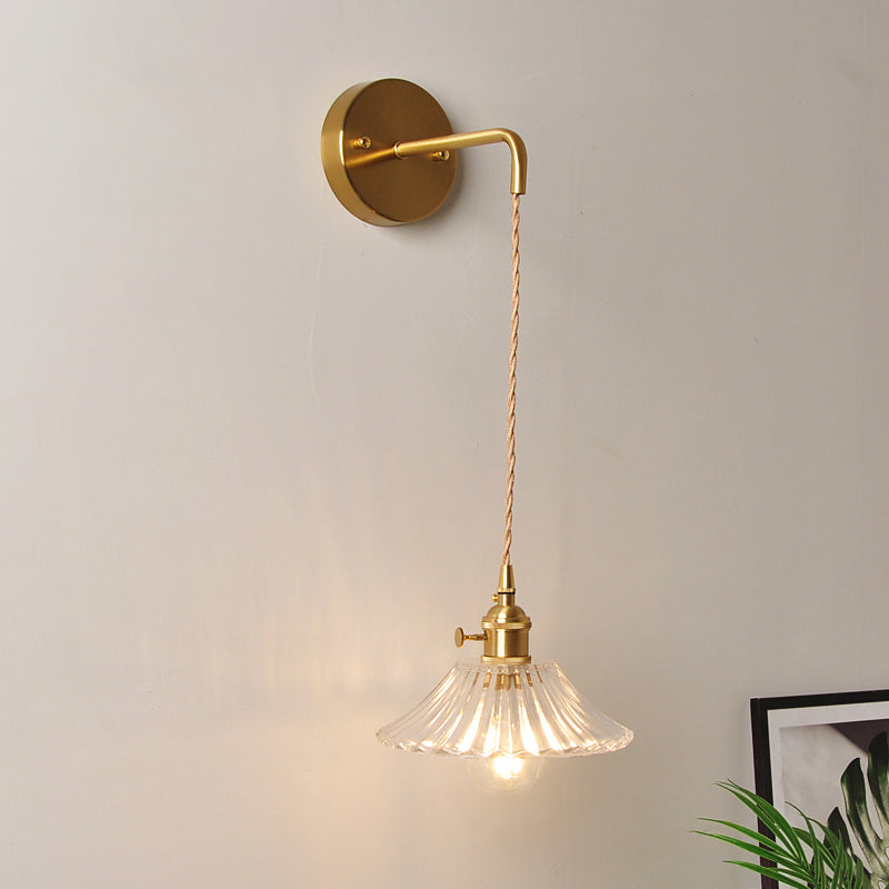 Lisslune | 1 Head Wall Mount Light Industrial Shade Clear Glass Wall Light Fixture for Nightstand