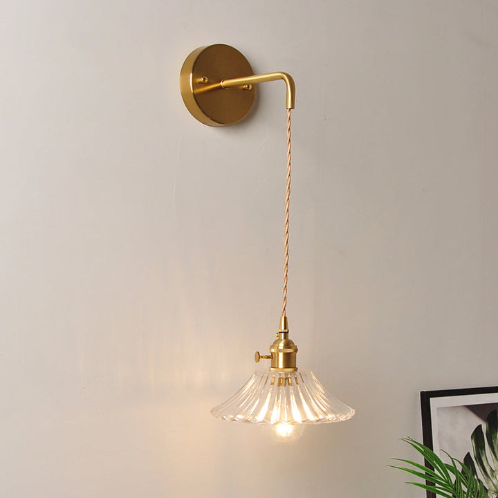 Lisslune | 1 Head Wall Mount Light Industrial Shade Clear Glass Wall Light Fixture for Nightstand