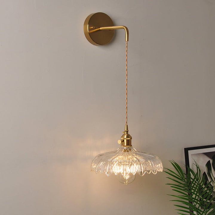 Lisslune | 1 Head Wall Mount Light Industrial Shade Clear Glass Wall Light Fixture for Nightstand