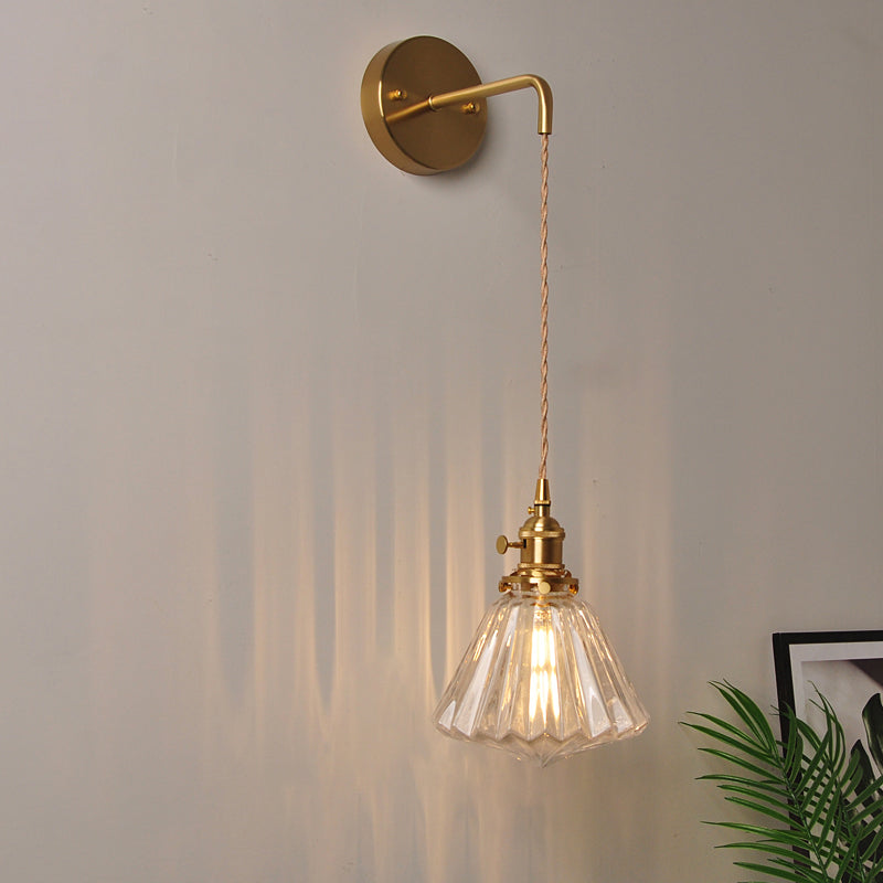 Lisslune | 1 Head Wall Mount Light Industrial Shade Clear Glass Wall Light Fixture for Nightstand