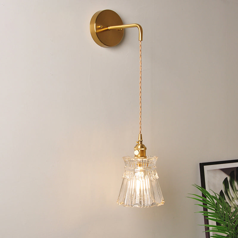 Lisslune | 1 Head Wall Mount Light Industrial Shade Clear Glass Wall Light Fixture for Nightstand