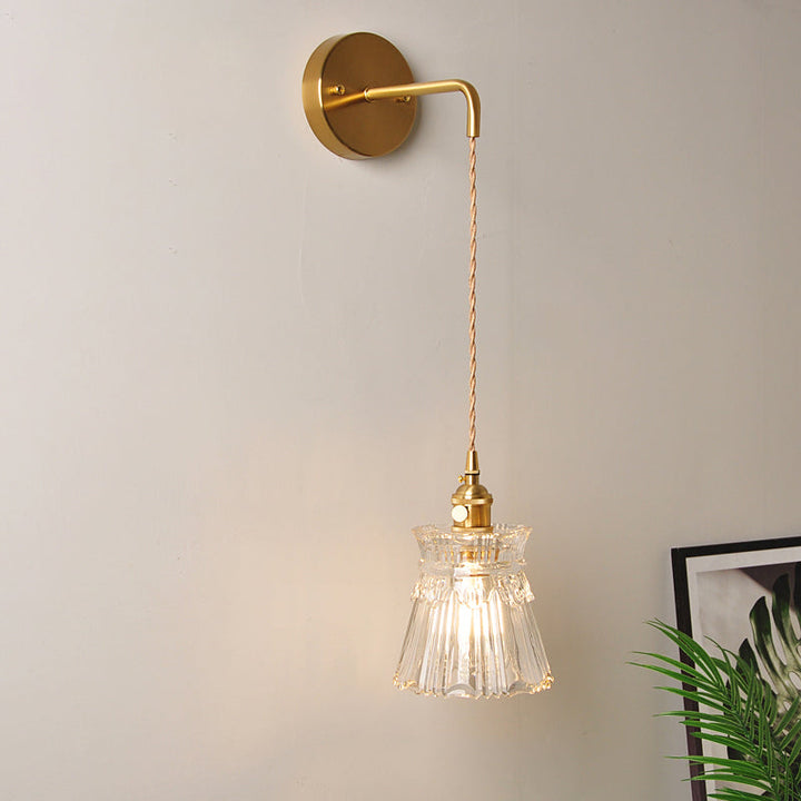 Lisslune | 1 Head Wall Mount Light Industrial Shade Clear Glass Wall Light Fixture for Nightstand