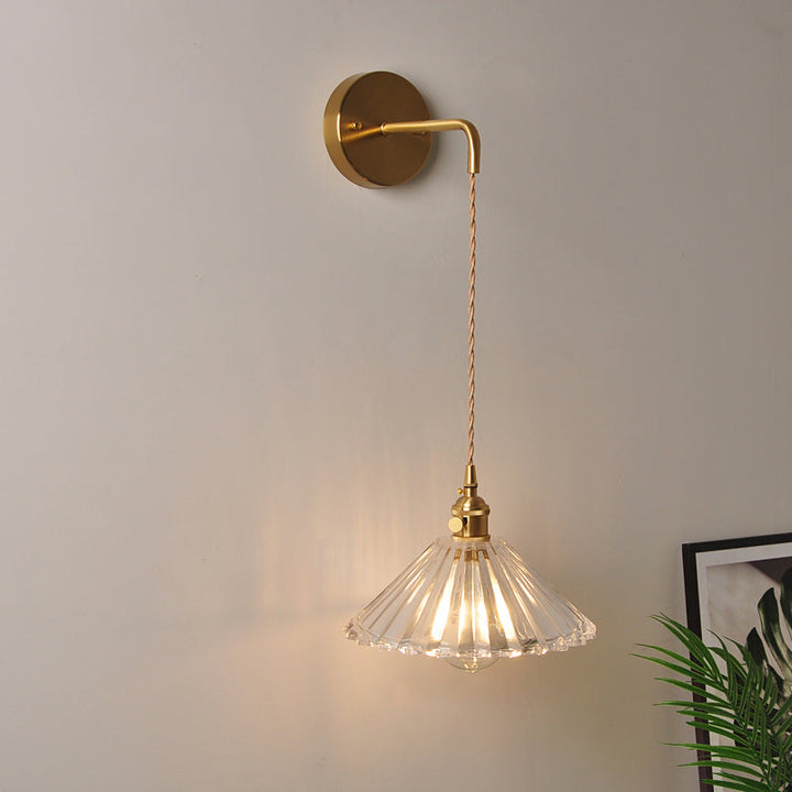 Lisslune | 1 Head Wall Mount Light Industrial Shade Clear Glass Wall Light Fixture for Nightstand