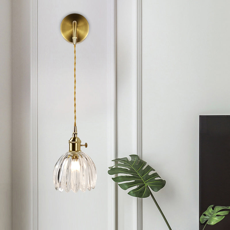 Lisslune | Minimalist Shade Wall Lamp Single Bulb Clear Glass Wall Lighting Fixture for Living Room